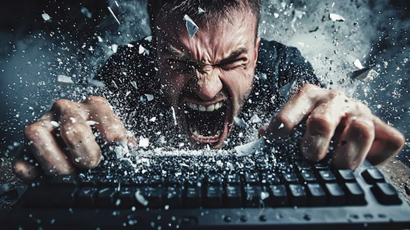 Angry man at keyboard